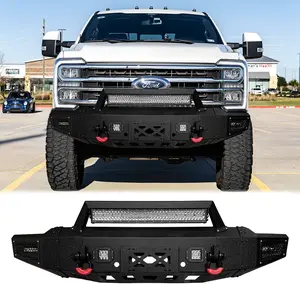 TIOYAR Steel Front Bumper Black Texture for 2023-2025 Ford F250 Super Duty F-350 Super Duty with Winch Plate LED Lights 2 x D-Rings Off-Road Performance