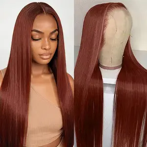 28 Inch Reddish Brown Wear go Glueless Wigs with Drawstring Effortless Install Ear to Ear Bone Straight 13x6 Human Hair Lace Front Wig Colored Brazilian Transparent Lace Frontal Wig For Women