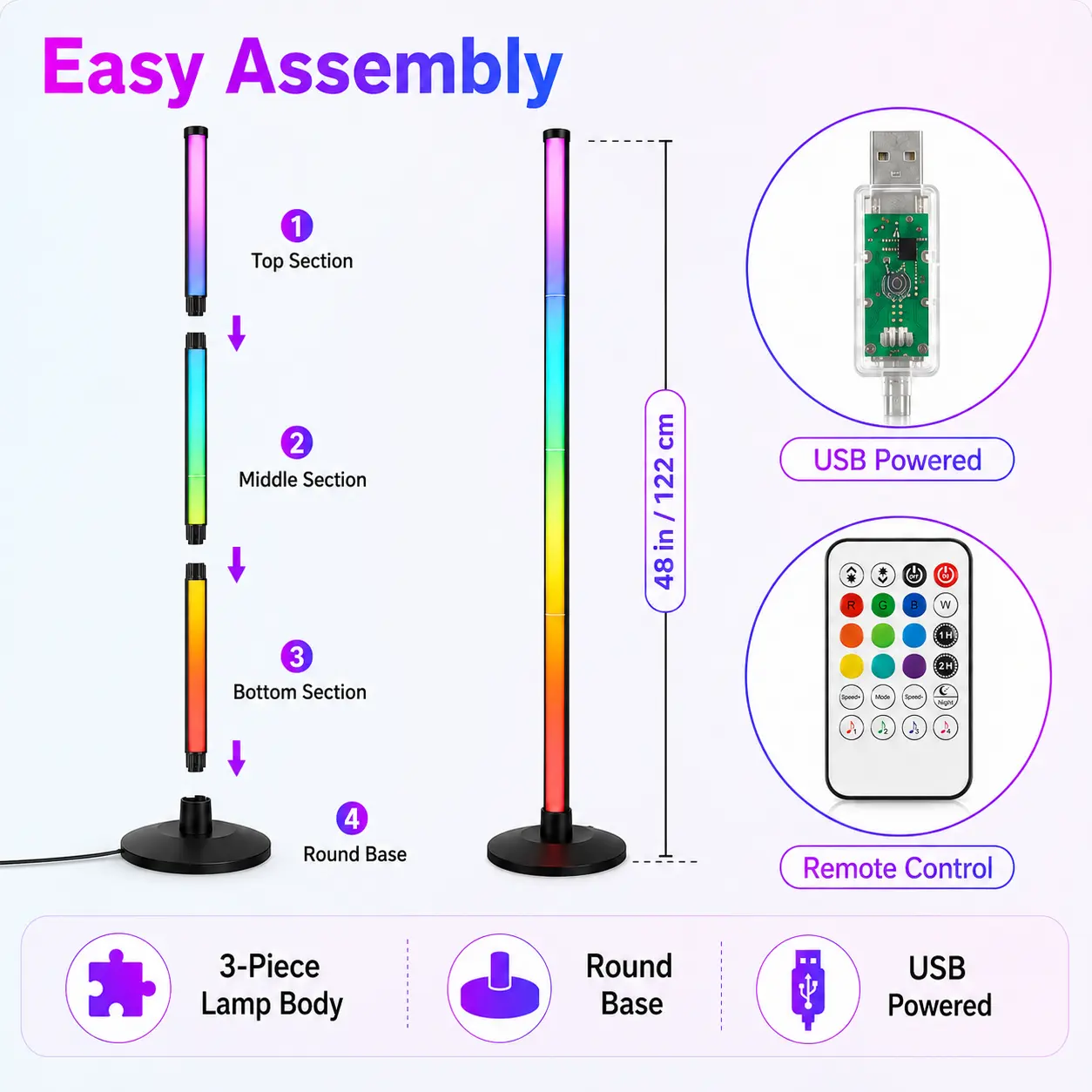 2 Pack RGB Corner Floor Lamps, Color Changing LED Standing Lights with App & Remote Control, Music Sync Dimmable Ambient Mood Lighting for Bedroom, Living Room, Gaming Room