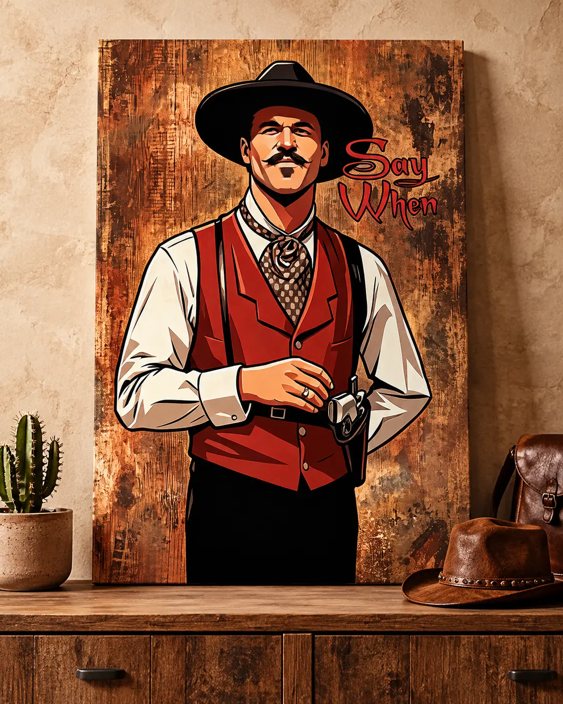 Tombstone Movie poster ，Doc Holliday Say When Canvas Poster, Tombstone Movie Western Art Print, Vintage Wild West Gunslinger Portrait, Man Cave Bar Wall Decor, Gift For Tombstone Film Fans