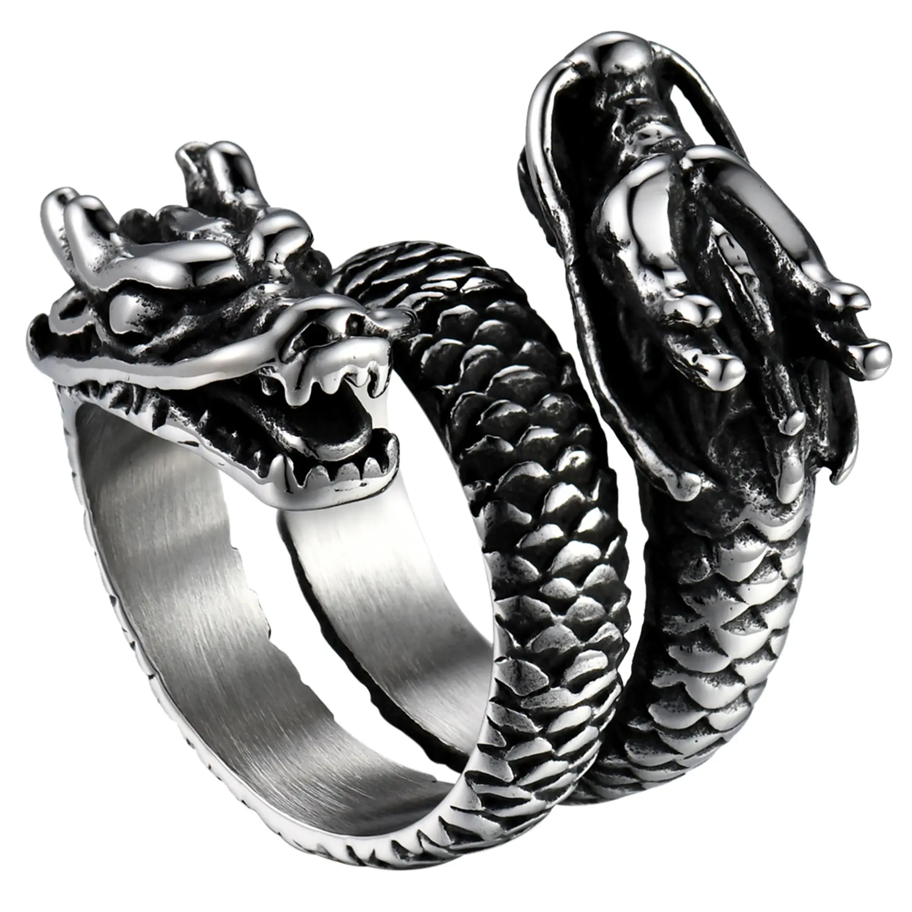 OIDEA Men's Gothic Punk Dragon Ring, Wide 1.18" Fantasy Jewelry, Bold Medieval Rings for an Ancient Symbol of Power
