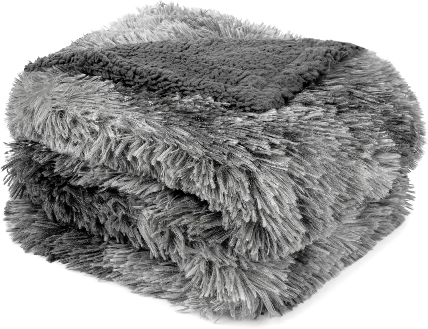 PAVILIA Gray Fluffy Throw Blanket, Twin Bed, Fuzzy Blanket for Women Men, Furry Plush Warm Blanket Bed Sofa, Super Soft Thick Faux Fur Sherpa, Tie-Dye, 60x80