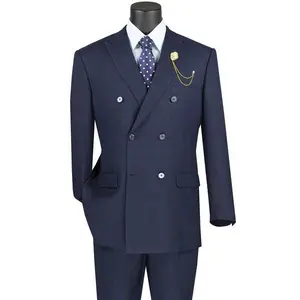 2-Piece Double Breasted Glen Plaid Regular Fit Suit - Navy