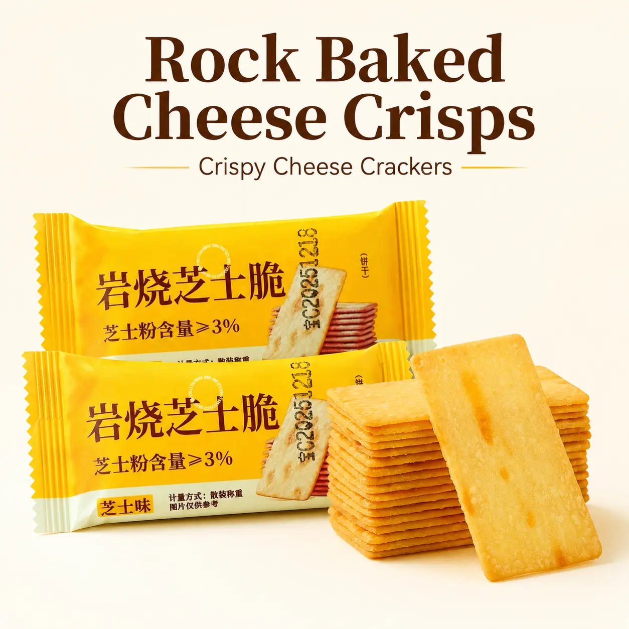 Rock Baked Cheese Crisp Crackers – Thin, Crunchy & Loaded with Real Cheese Chunks, Savory Baked Snack Individually Wrapped for Office, Lunch Box, Afternoon Tea & On-the-Go