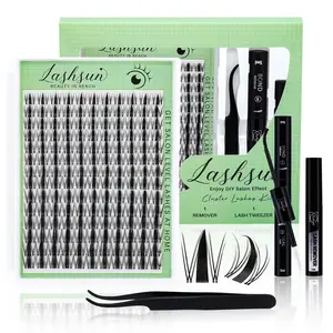 Curl Wispy Individual False Eyelash with Tools Kit, Cosmetic Eyelash Extension, DIY Eyelash Extensions, 1 Set Natural Look Eyelash Extensions, Self Grafting Curl Eyelashes, Wispy Eyelash Clusters, Eye Makeup Accessories