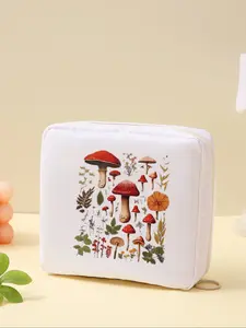 Mushroom Pattern Portable Sanitary Pad Storage Bag, Lightweight Women's Organizer, Travel Cosmetic Box, Cute Style, All Seasons