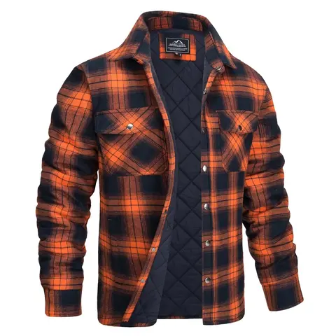 MAGCOMSEN Men's Collared Checked Cotton Quilted Flannel Jacket - Lightweight, Thick Padded, Button-Down, Long Sleeve, 5-Pocket, Polyester Interlayer, Windproof Insulated, Work, Men's Business Casual, New Year Winter Outwear,sohochic