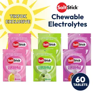 SaltStick Chewable Electrolyte Tablets - Fast Acting Hydration Sunshine Variety Pack - Vegan Non-GMO - Pink Lemonade, Green Apple & Mixed Berry - Pre-Cramp Relief