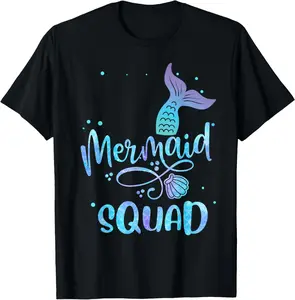 100% Cotton Unisex Mermaid Squad Cute Birthday Squad Mermaid Tail Party T-Shirt