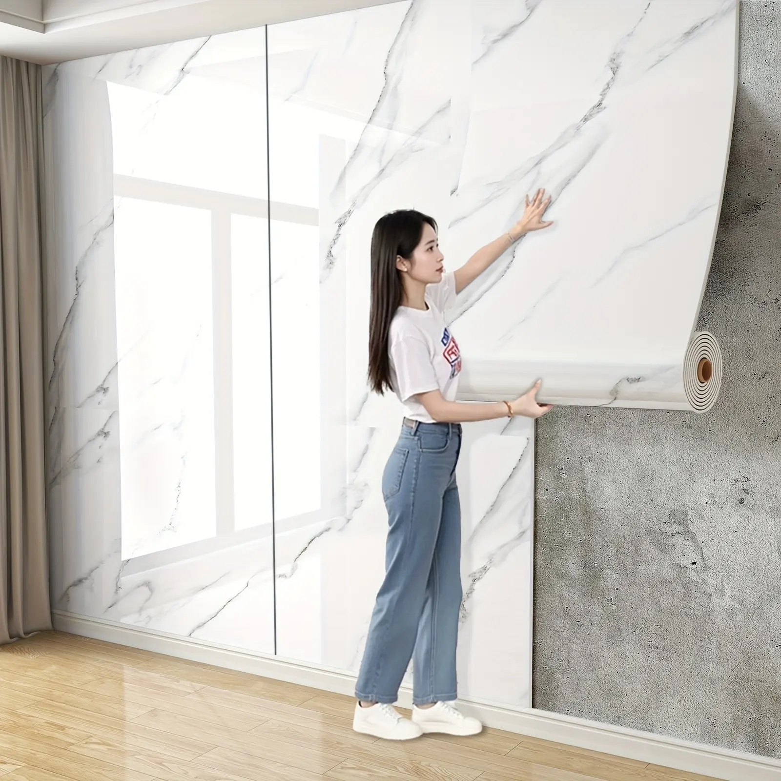 Marble Floor Sticker Roll, Marble Look Pvc, Ultra-Long Thick Vinyl Wallpaper, Easy Peel & Stick European Luxury Marble Pattern Wall Panels, Marble Flooring