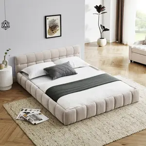 Queen Size Upholstered Bed Frame with Thick Fabric, Chenille Fabric Grounded Queen Size Platform Bed with Headboard and Solid Frame.No Box Spring Needed, (68''*86.5''*23.5'')