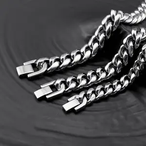 5mm-14mm Cuban Chain Necklace Stainless Steel Jewelry Buckle Round Grinding Chain