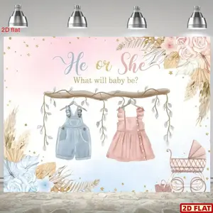 2D Flat Banner, 1pc He or She Gender Reveal Banner, Yard Sign Banner - Pink & Blue Bohemian Style Wall Decor with "What Will Youngsters Be?" Text, Polyester Backdrop for Shower, Birthday, Anniversary, and Party Photo Ops - Shimmer Wall Backdrop