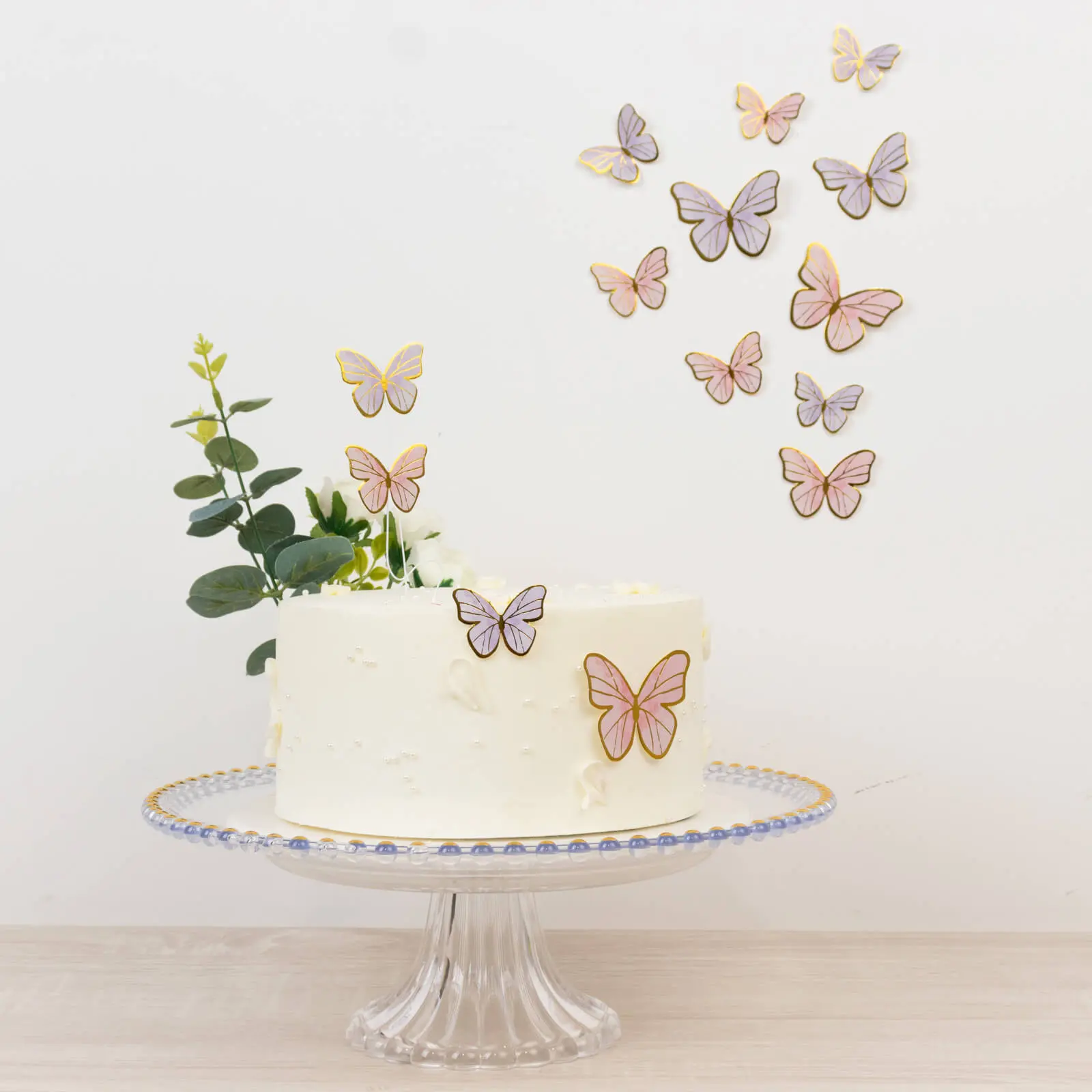 64 Pcs 3D Butterfly Cake Toppers with Gold Edges – Pink & Purple Double Layer Cupcake Decorations for Birthdays, Weddings, Baby Showers – Assorted Sizes