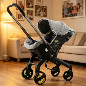 HIHI 4-in-1 Multifunctional Convertible Infant Car Seat Stroller Travel System, Lightweight Travel Stroller with Cradle, Basket, 5-Point Harness, Folding Design for Unisex Newborn to Toddler Safety, Folding Newborn Stroller