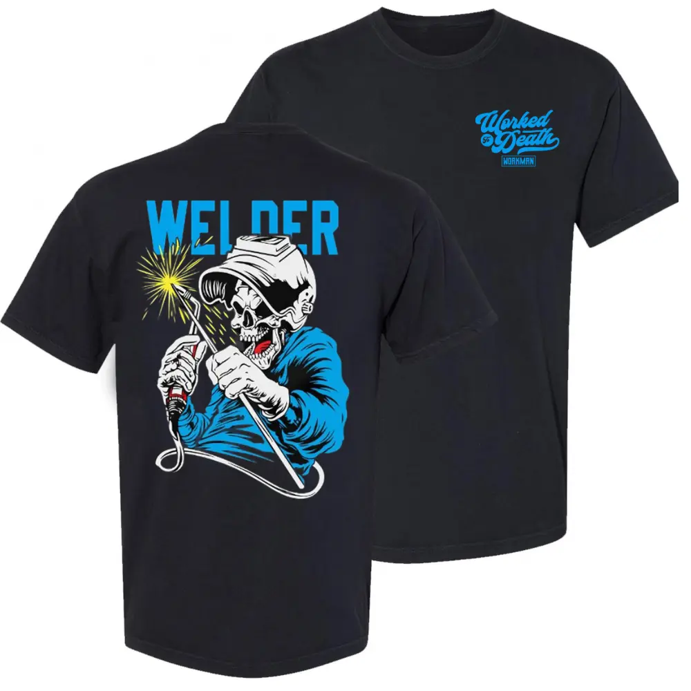 Funny Welder Skull T-Shirt, Welding Graphic Tee, Construction Worker Shirt, Blue Collar Welder Gift, Metal Fabricator Apparel, Tradesman Work Shirt