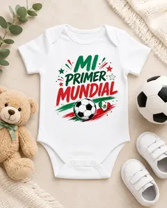 (100% Cotton) Mi Primer Mundial Onesie, Mexico Football Baby Onesie Toddler Tee– Soft