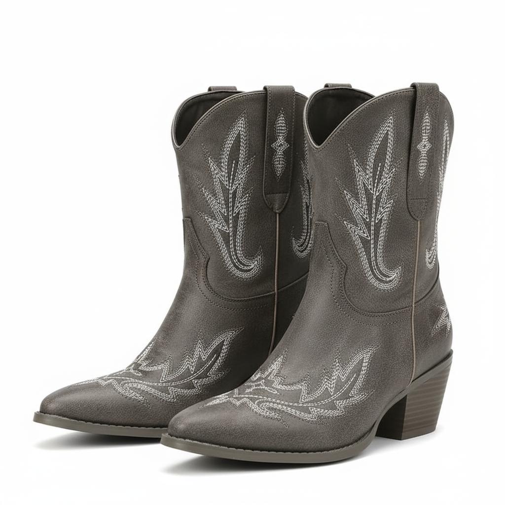 CELNEPHO Women Cowboy Boots Pointed Toe Block Heel Ankle Booties Western Embroidered Design Easy Pull on Tabs Cowgirl Boot Gift Horse Ridding Country Wedding Dress Shoes