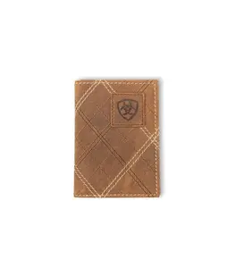 Ariat Men’s Tri-Fold Wallet – Crazy Horse Leather with Cross Stitch Design