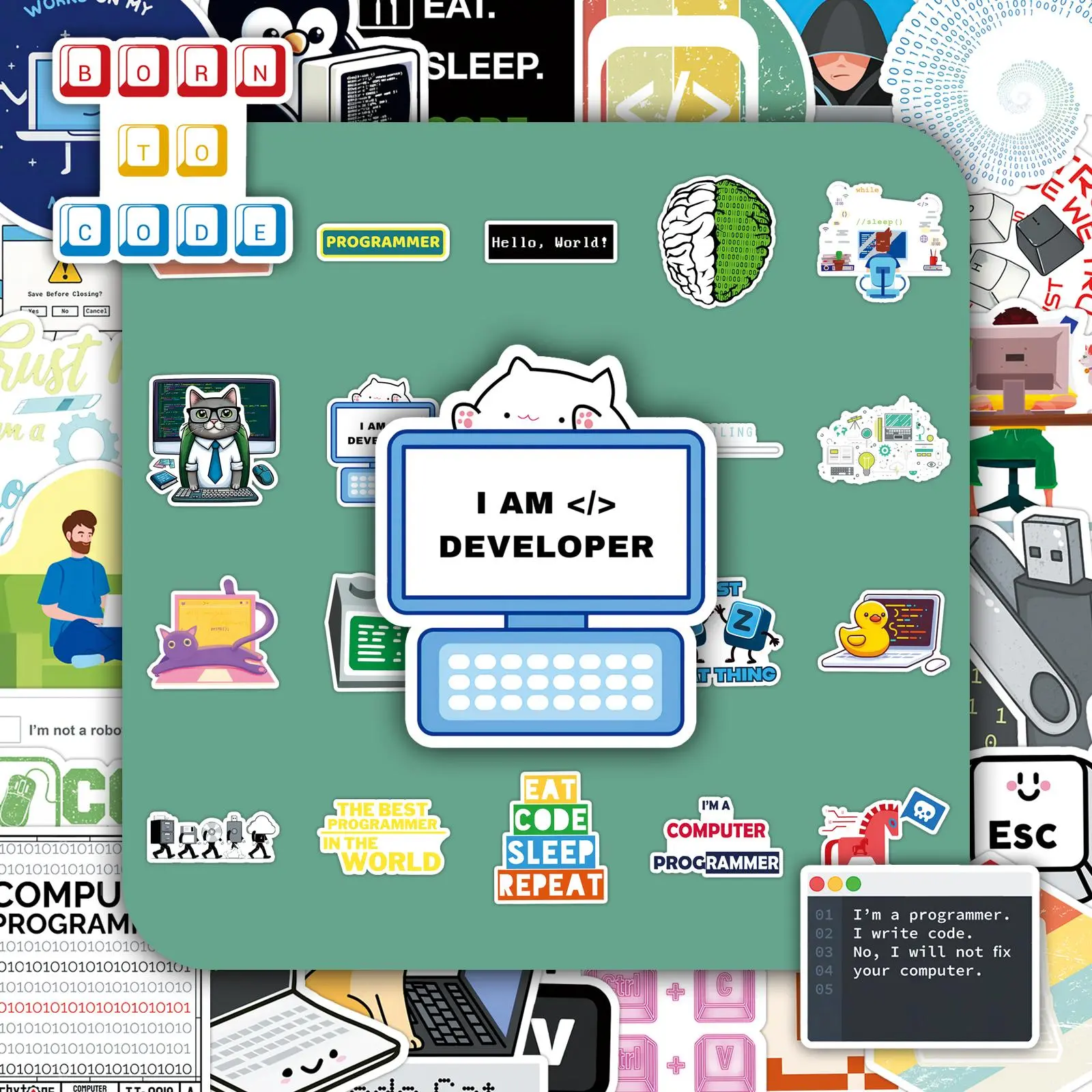 Programmer Themed Sticker, Creative Personalized Decorative Sticker, Customizable Stickers, DIY Decals for Scrapbooking, Journaling, Gift Wrapping, Sticker Packs