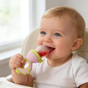 Baby Fruit Feeder Teether 3-24M Cute Dinosaur Design Fresh Food Pacifier Teething Toy with Silicone Pouches BPA-Free Latex-Free Lead-Free Oral Muscle Exercise