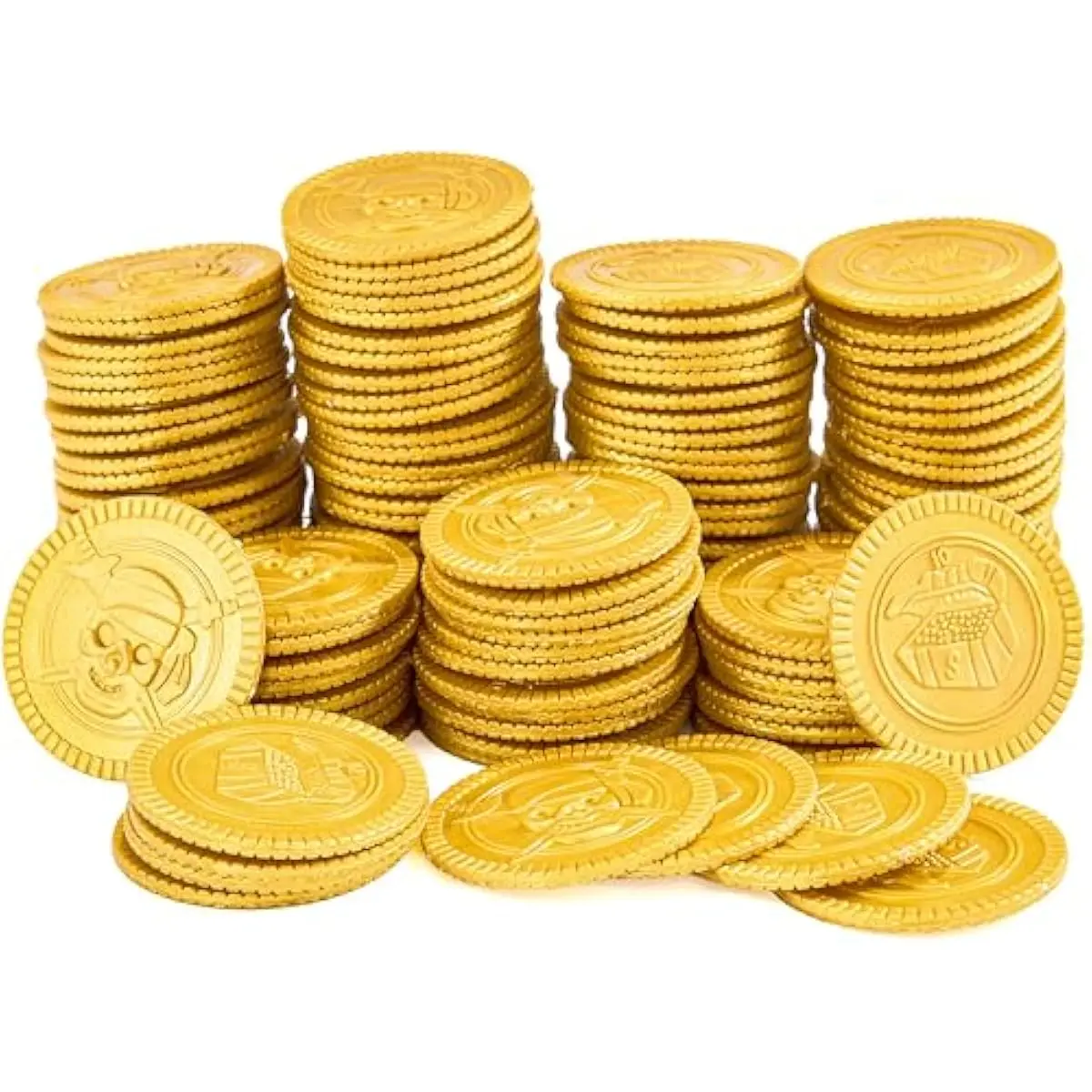 120 Pcs St. Patricks Day Pirate Gold Coins, Doubloons Plastic Fake Gold Coins for Pirate Party Favors Decorations Supplies, Treasure Hunt Children's Birthday Party Small Gift