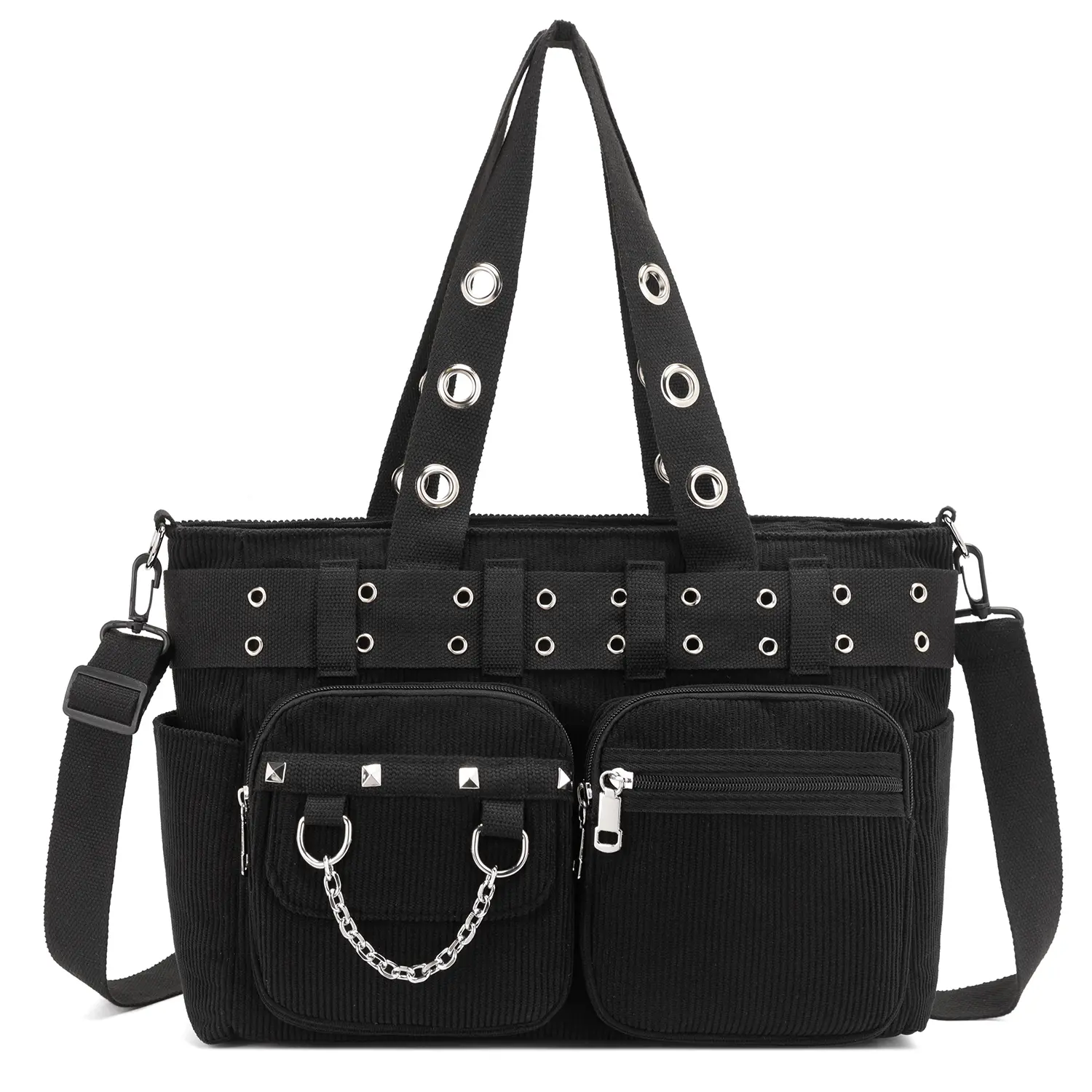 Goth Bag for Women, Corduroy Gothic Purse Y2K  Bags with Zipper for College, Work, Travel, Gym Casual Shopping Bag Stylish Versatile Bag Studded Tote Bag