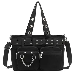 Goth Bag for Women, Corduroy Gothic Purse Y2K  Bags with Zipper for College, Work, Travel, Gym Casual Shopping Bag Stylish Versatile Bag Studded Tote Bag