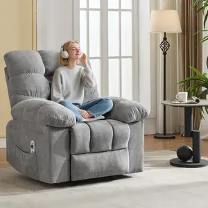 Recliner Chair,  Massage and Heat,Heat Ergonomic Overstuffed Breathable Fabric Reclining Chair with 2 Side Pockets,Remote Control,Living Room,Bedroom,Grey Nap Afternoon Read
