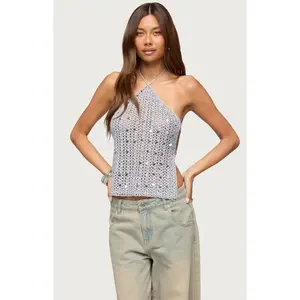 Edikted Women's Thaly Backless Sequin Crochet Halter Top