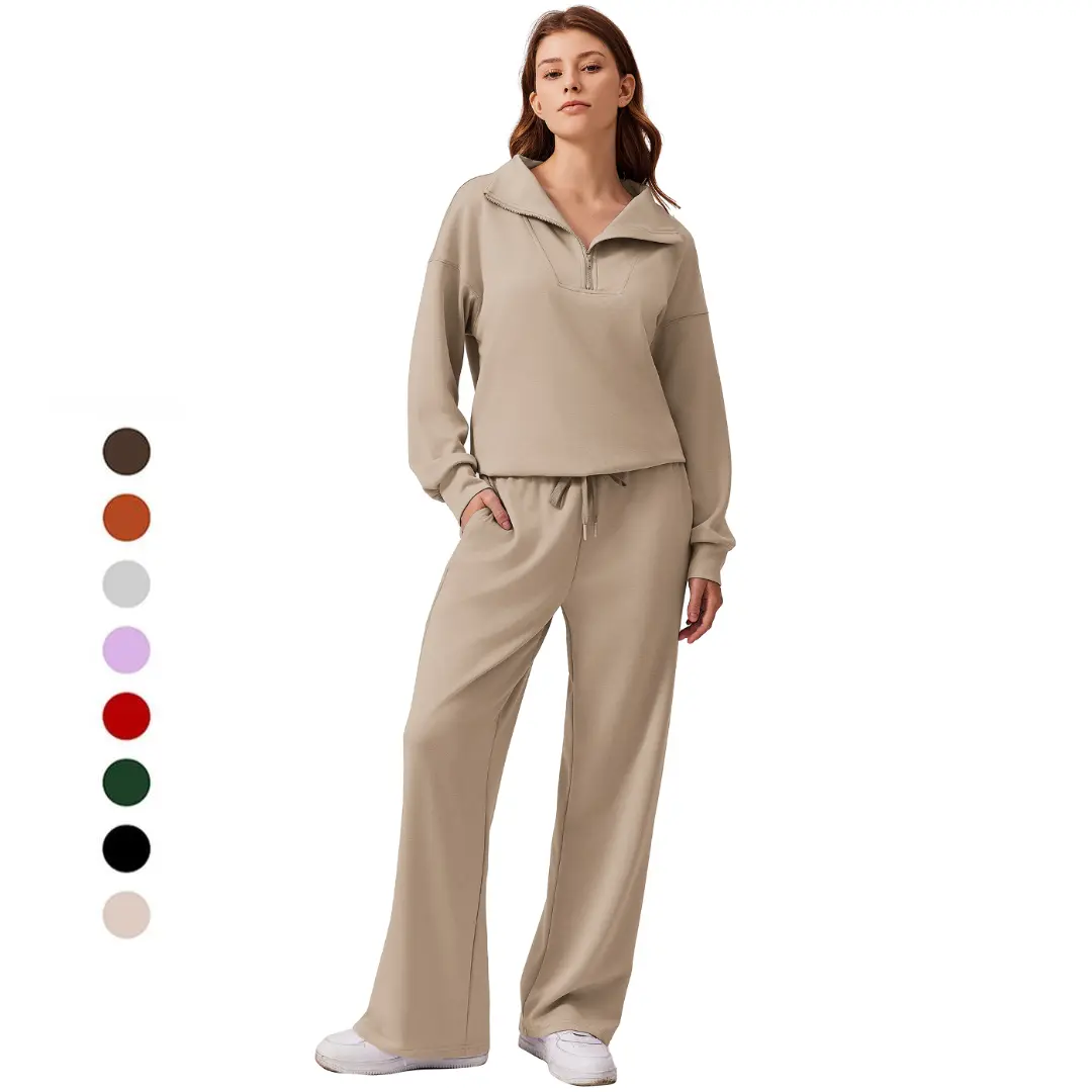 Women's Two-Piece Sports Set Long-Sleeved Half-Zip Cardigan Sweatshirt Sports Pants Comfortable Wear Multiple Colors Sizes The product is relatively thin Runs large Gym Athletic Clothes Gym Clothes Workout
