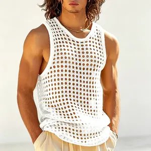 Men's Summer Fitness Tank Top - Muscular-Fit, Mesh See-Through, Sexy Knit Vest - Solid Color, Open-Work Design, Versatile Undershirt