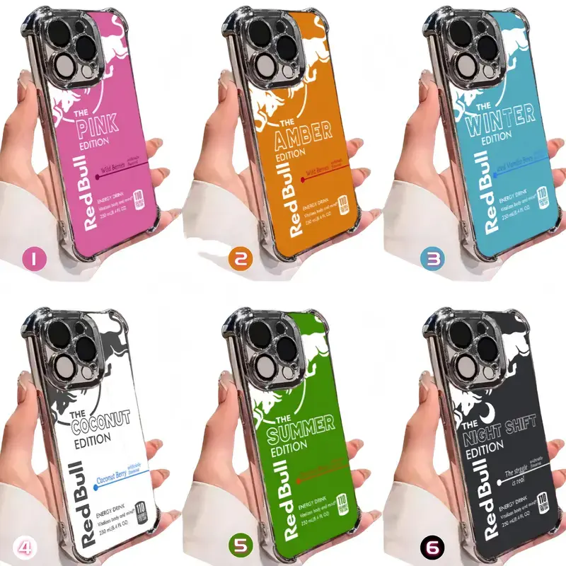 Red Bull Energy Drink Phone Case for iPhone 17 16 15 14 Pro Max Plus | Cute Aesthetic Colorful Shockproof Clear Silicone Protective Cover