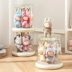 Transparent Rotating Display Stand, Display Holder, Handheld Storage Rack, Small Statue Organizer, Stackable Collection Showcase, Compatible with Labubu