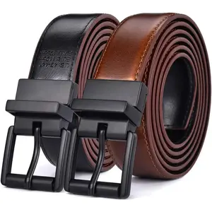 Men's Belt Dress Casual Reversible Leather 1.1" w Roller Buckle Rotated