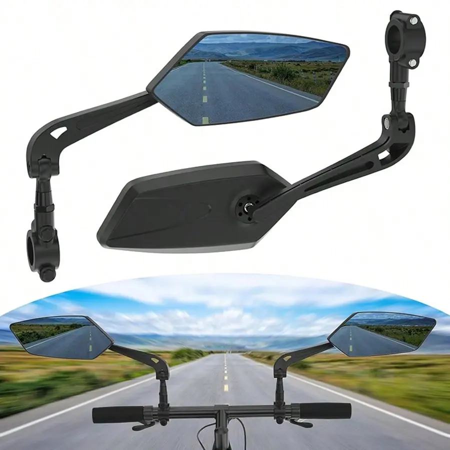 Black Diamond-Shaped Motorcycle & Bike Mirrors, 360-Rotation Adjustable Angle, HD Blast-Resistant Glass, 20-24mm Handlebar Compatible, Mounting Tools Included, For Outdoor Riding Enthusiasts, Bikes
