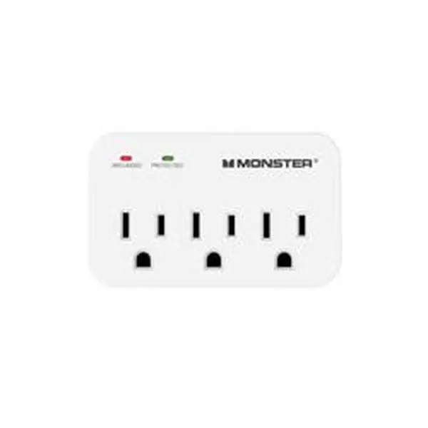Monster 3001113 1200J Surge Protector - Wall Tap Design, 3 Outlets, Power Strip Plugs, White