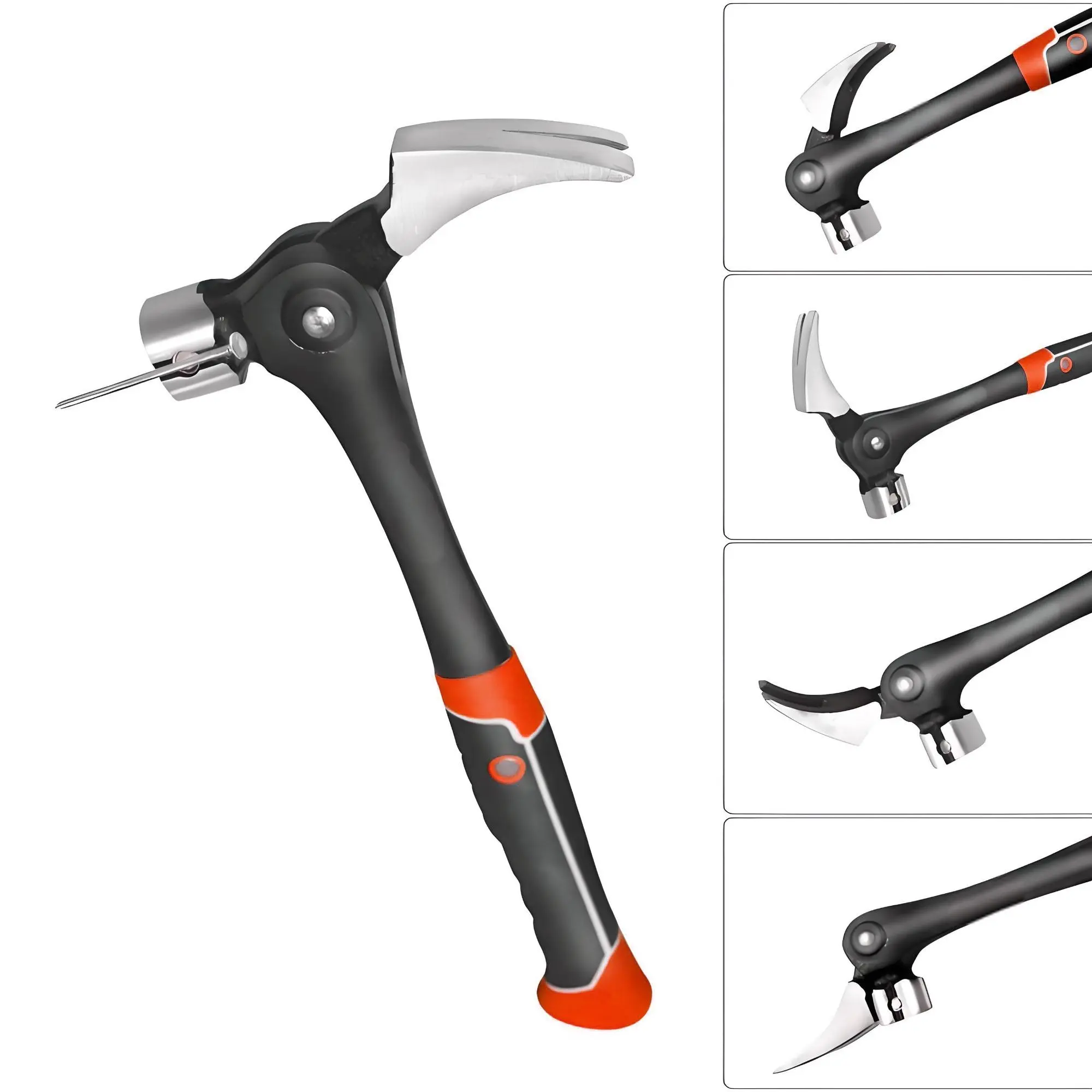 16oz Claw Hammer with Magnetic Nail Starter, Indexing Rip Claw, Carbon Steel Head, Shock-absorbing TPR Grip, Professional Hammer for Framing & DIY, Hand Tools
