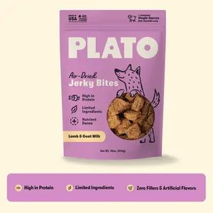 Plato Lamb & Goat Milk Jerky Bites, Nutrient-Rich High Protein Dog Treats, Premium Pet Snack, High Protein Treats