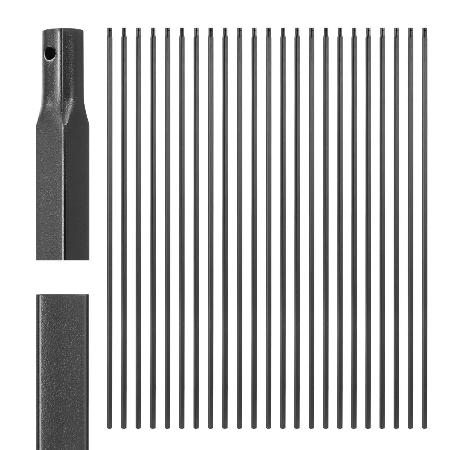 VEVOR 31-Piece Matte Black Stair Balusters Set, 44-in Carbon Steel Indoor Square Metal Spindles, 0.5-in Corrosion-Proof 1mm-Thick 19mm-Wide Hollow Deck Railing System with Pre-Drilled Holes & Installation Guide