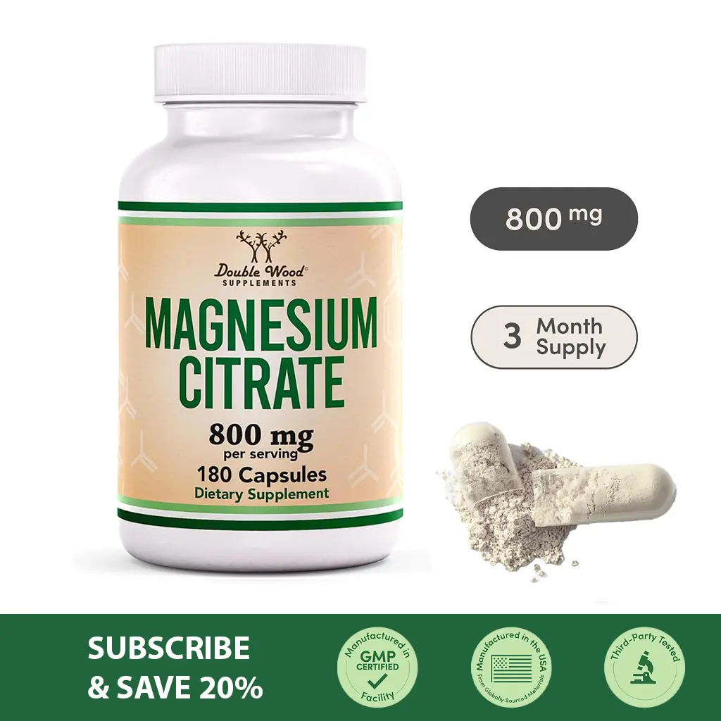 Magnesium Citrate | 800 mg | 180 Count | Support Calm Mood | Improve Muscle Aches | Double Wood Supplements