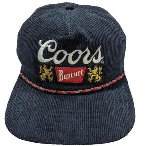 Coors Banquet Corduroy Snapback Hat Vintage 90s Style Blue with Red Rope | Adjustable & Stylish