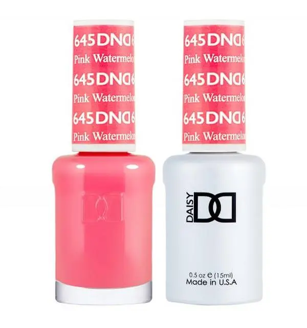 DAISY DND #645 Pink Watermelon Standard Gel Nail Polish & Lacquer Duo Set (0.5 fl oz) - UV Curable, Unisex Supplies with Base Gel, Cutics Care, Key Ingredients for Professional & At-Home Manicures