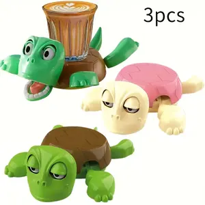 Set of 3 Turtle Coasters, Non-Slip Heat Resistant Desk Decorations, Colorful Plastic Creative Drink Mats, Fun Party Gifts