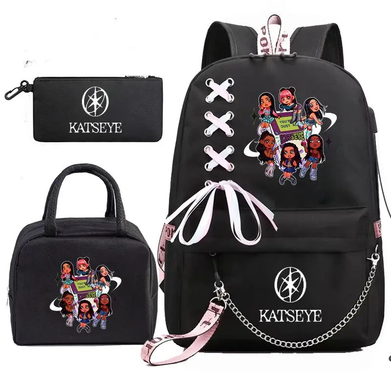 Katseye K-pop Girl Group 3-Piece Backpack Set for Middle & High School Students, School Backpack with Lunch Bag & Pencil Case