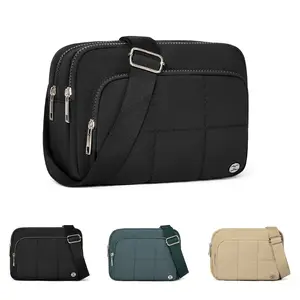 Telena 3-Zip RFID Blocking Fashion Multi-Compartment Puffer Bag Women's Crossbody Bag  Machine Washable Waterproof and Abrasion-Resistant Mom's travel bag,Travel crossbody bag Sports and outdoor crossbody bag