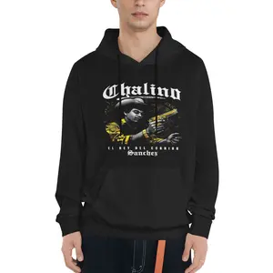 Chalino Print Hoodie, Casual Polyester Knit Fabric Pullover, Loose Fit, with Kangaroo Pocket
