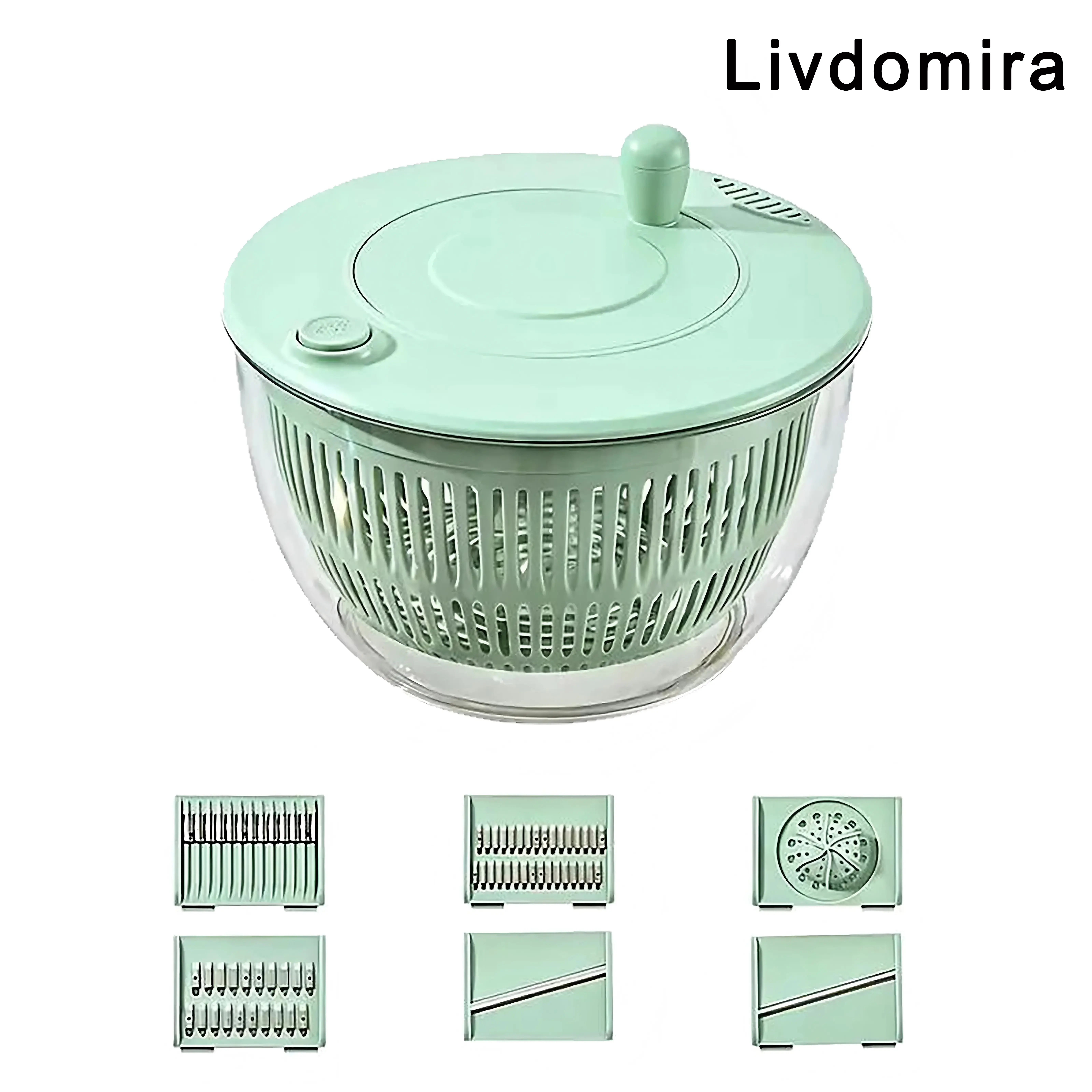 Salad Spinner Large, 3 IN 1 Vegetable and Fruit Washing Bowl with Strainer, Lettuce Spinner with 5 Blades Slicer, Egg Yolk Strainer, Salad Bowl for Efficient Salad Preparation, 5.3 Qt Kitchen Gadgets Set#SummerWins#DFYD