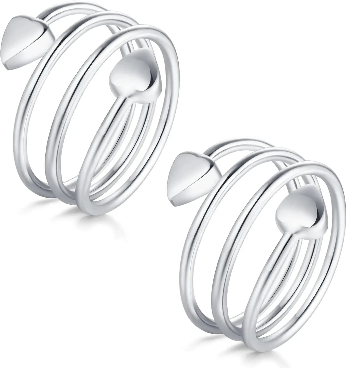 Lymphatic Drainage Therapeutic Magnetic Therapy Rings for Women,Adjustable Lymphatic Drainage Copper Magnetic Therapy Rings, Magnetic Lymph Detox Ring Love Heart Gift(2PCS) (Black & Sliver)