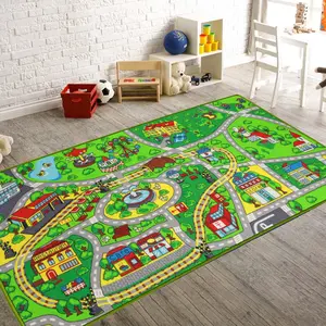 Booooom Jackson Car Rug Play Mat, Washable Train Track Rug for Playroom, Perfect Decor Gifts